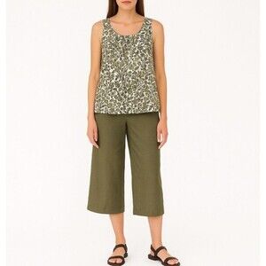 Lane Bryant Olive Green Wide Leg Shorts Size 16 Linen Blend Culotte Stretch Flat